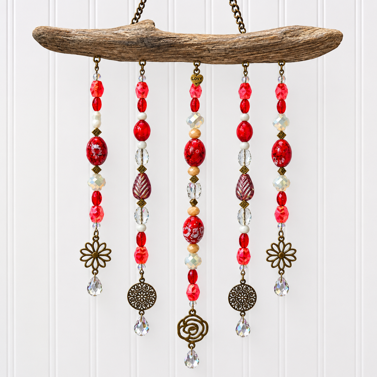 Crimson Bloom driftwood suncatcher handcrafted one-of-a-kind